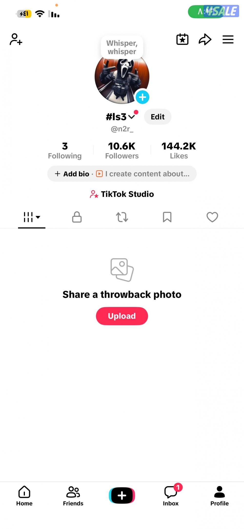 تيك توك متابعين 10,6k , لايكات 144k ، شبه ثلاثي يوزر فخم جدا ومرتب0