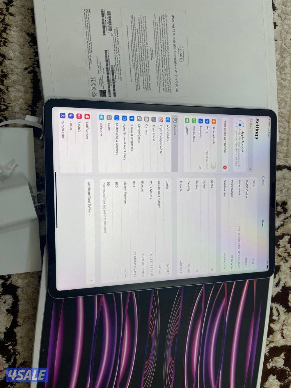 ايباد برو M2 الجيل السادس 12.9 انش 256 غيغا بطارية 100 مع الكرتون2