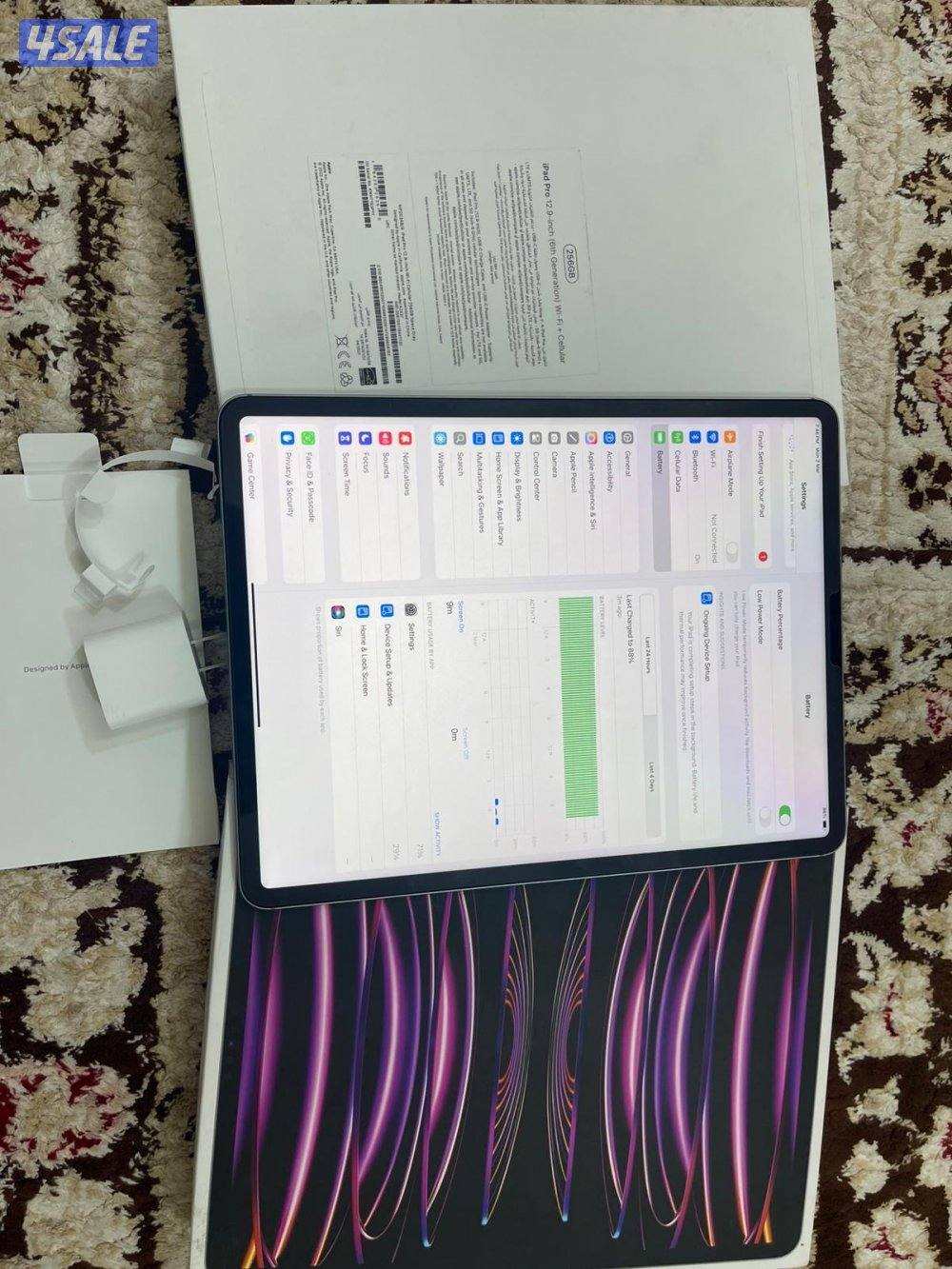 ايباد برو M2 الجيل السادس 12.9 انش 256 غيغا بطارية 100 مع الكرتون4
