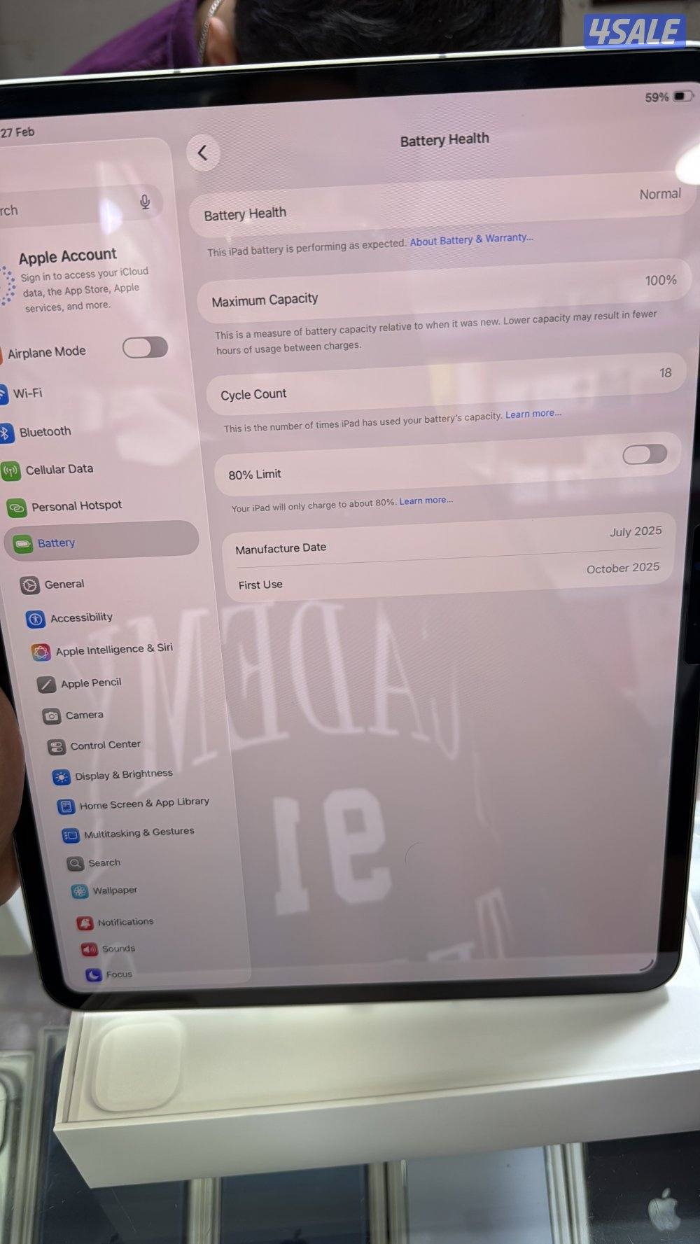 iPad Pro 13inch m5 gps + cellular battery 100% cycle count 183