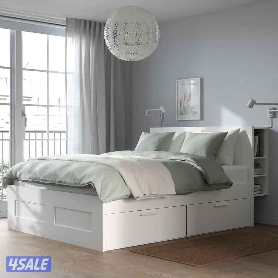 IKEA bed with mattress and cabinet0