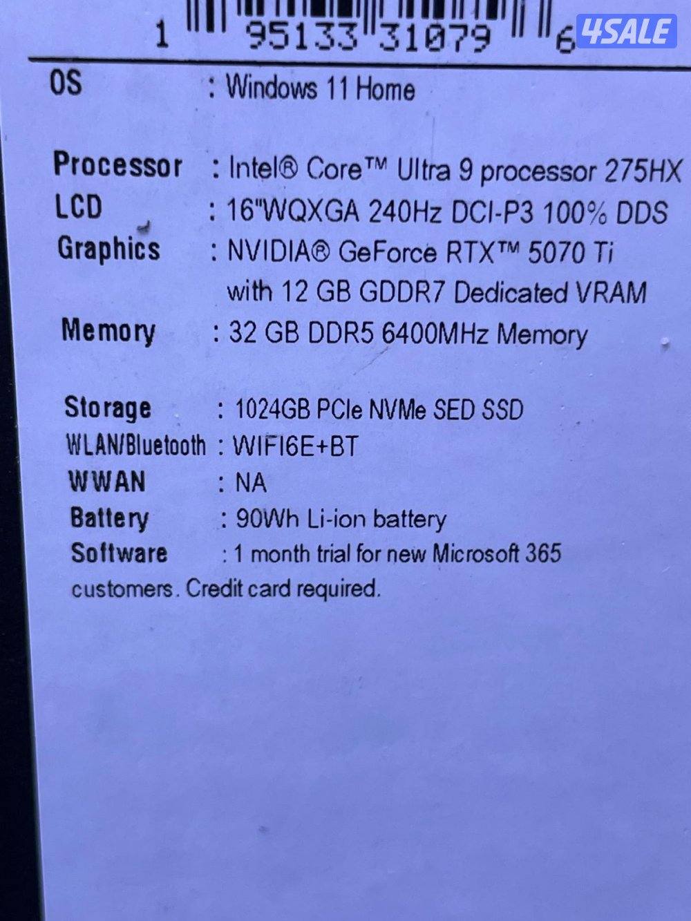 للبيع – Acer Predator Helios Neo 16 AI -- RTX5070Ti5