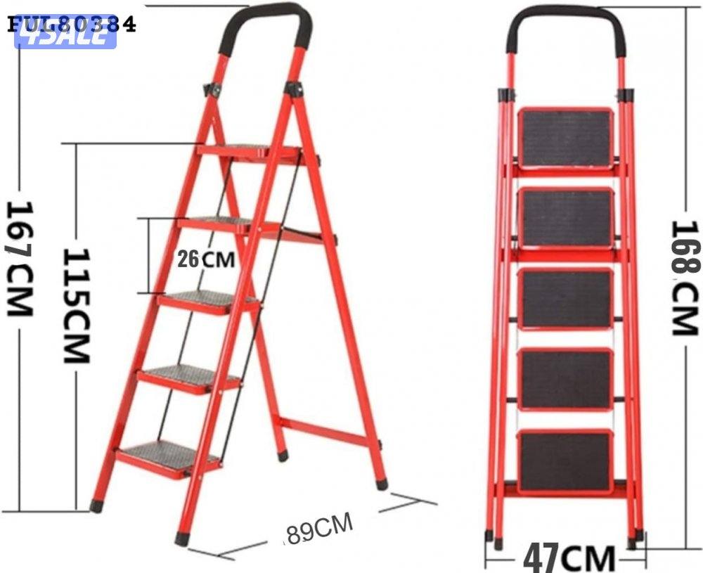 Heavy Duty 5-Step Foldable Steel Ladder - 168cm0