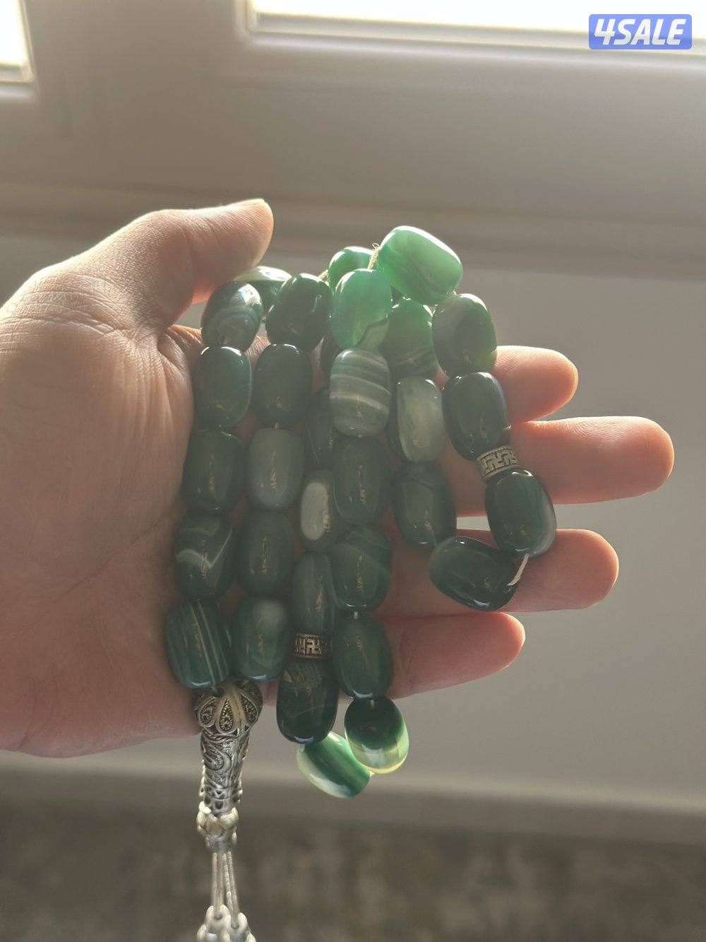 مسباح عقيق أخضر سليماني مخطط ثقيل 202 جرام – حبات كبيرة وفخم3