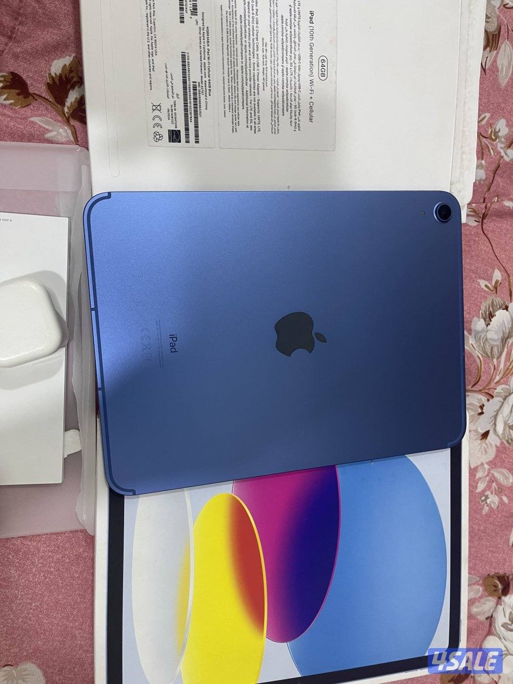 ايباد الجيل العاشر 10 ازرق 64 قيقا بطارية 100 خط شريحة 5g كفالة 11 شهر0