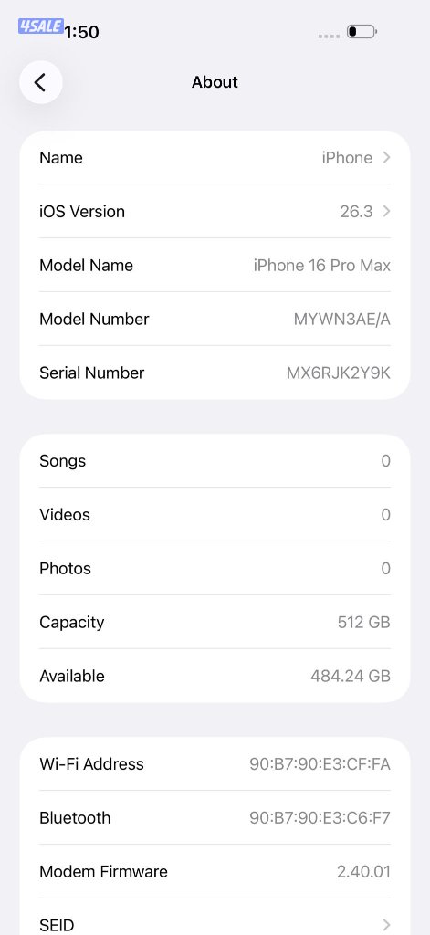 ايفون 16 برو ماكس – 512 جيجا – صحراوي بطارية 93% مستعمل كالجديد10