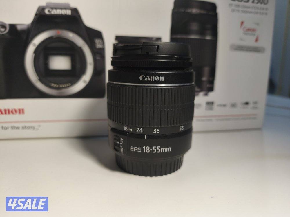 canon 250d with 2 lenses 18mm to 55mm and a 75mm to 300mm3