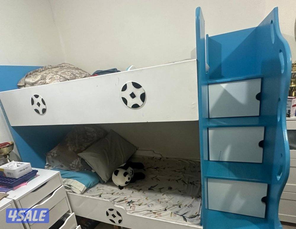 ‏سرير أطفال طابقين + سلم و٤ أدراج ‫+ طوله 190 متر وعرضه متر0