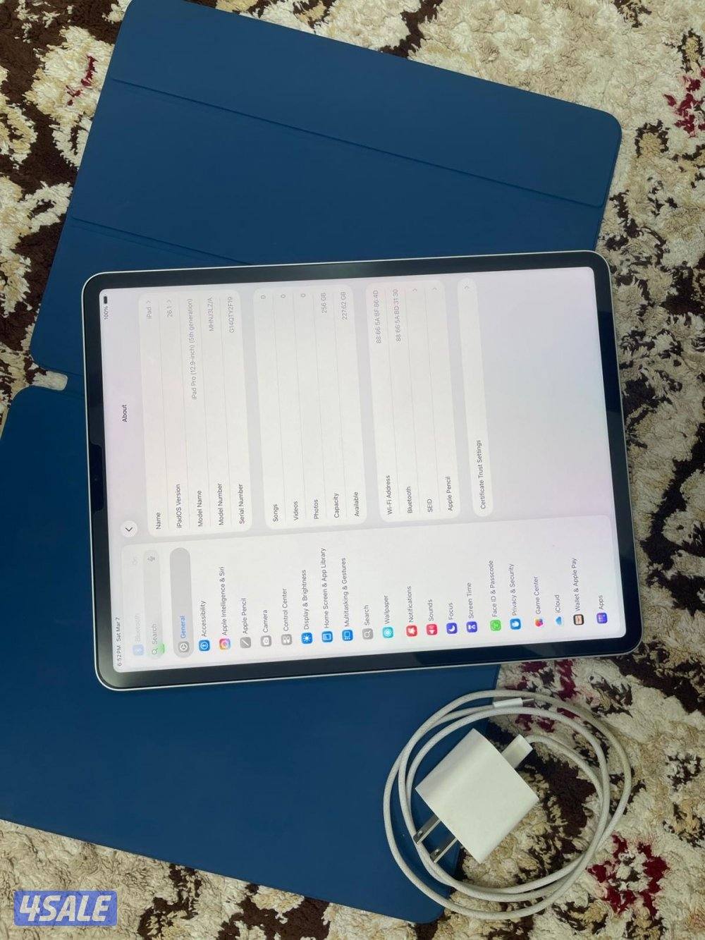 ايباد ابل برو 12.9 انش 256 قيقا الخامس ام ون معالج m1 واي فاي 5g نظيف7
