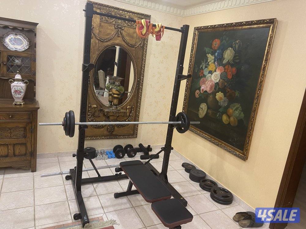 Home gym setup (Rack, Bench, Barbell, Dumbbells, Bands, and Plates)3