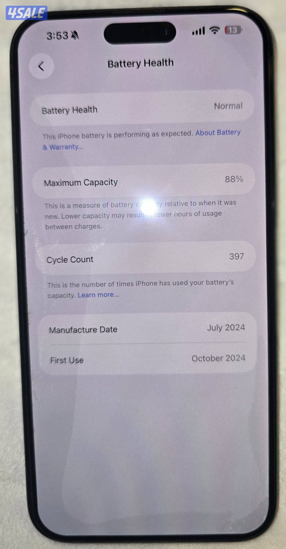 iPhone 15 pro max, 256 GB, battery health 88%3
