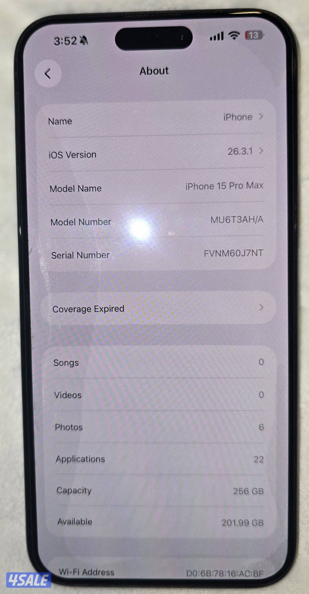 iPhone 15 pro max, 256 GB, battery health 88%4