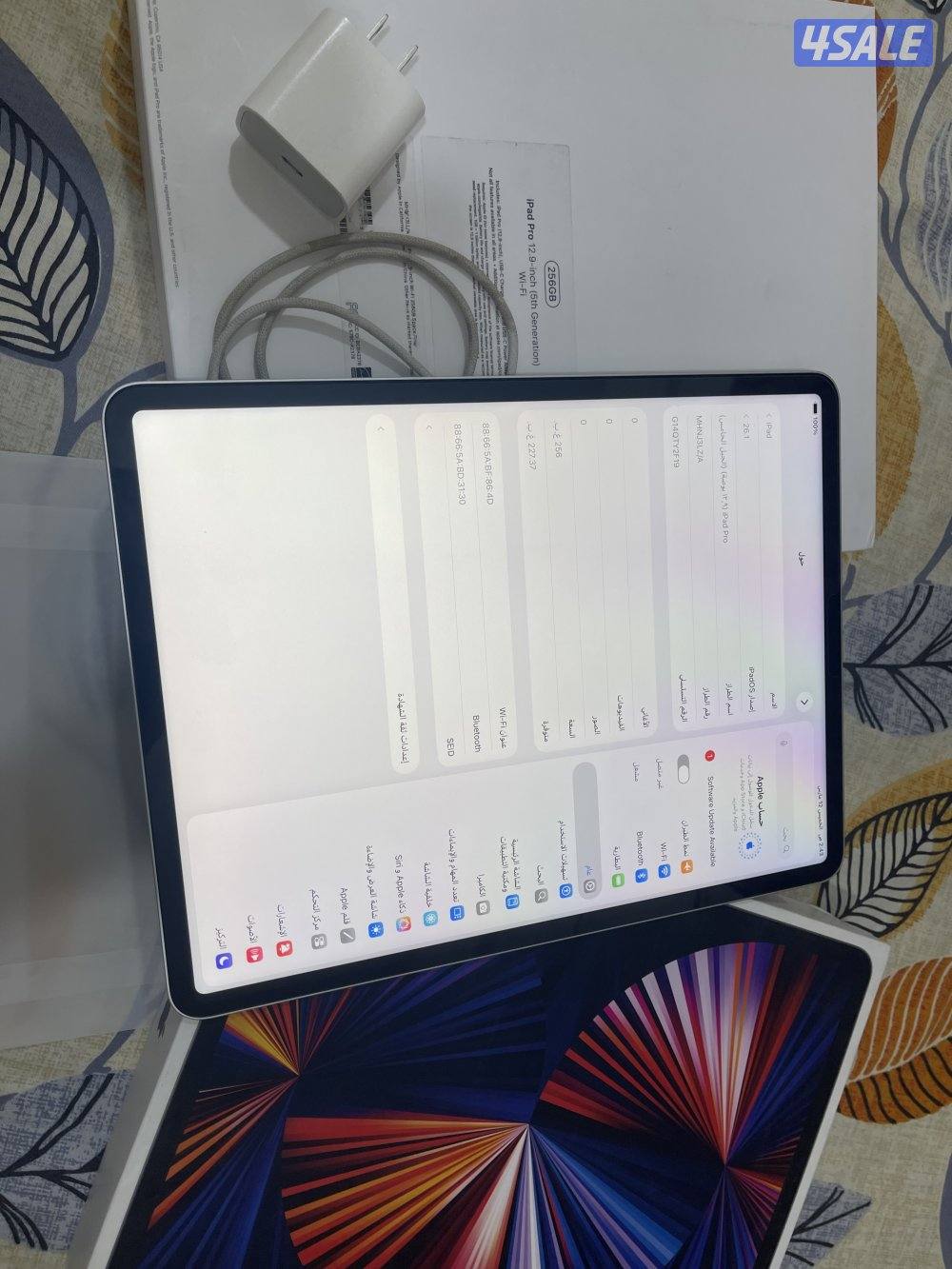 ايباد ابل برو 12.9 انش 256 قيقا بطارية 90 ام ون m1 نظيف حيل واي فاي1
