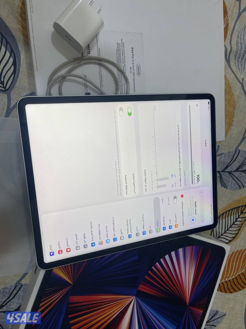 ايباد ابل برو 12.9 انش 256 قيقا بطارية 90 ام ون m1 نظيف حيل واي فاي2