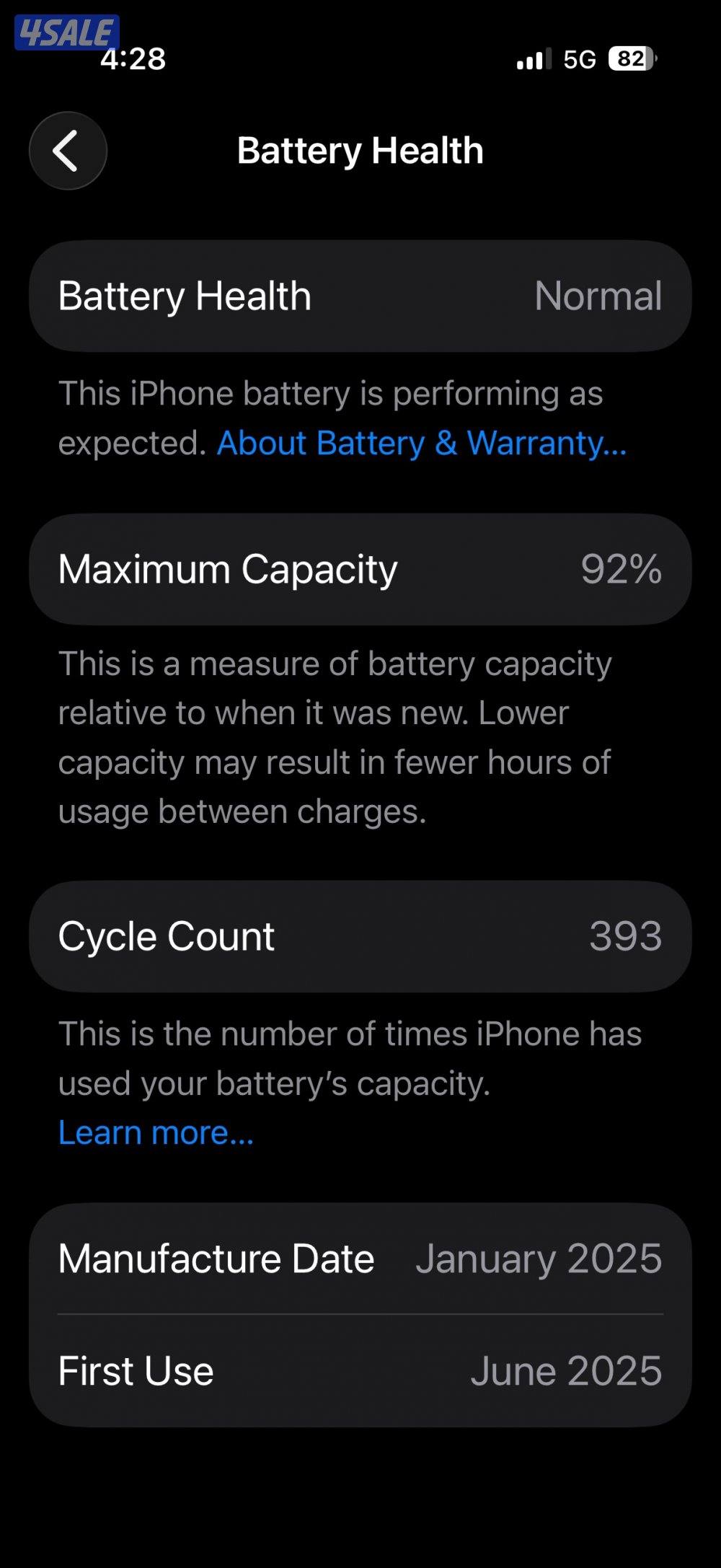 Iphone 16 PRO  512 battery healthiness %920