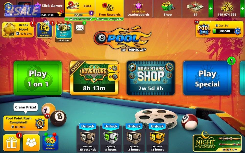 عرض لفترة محدودة حساب بلياردو 100M1