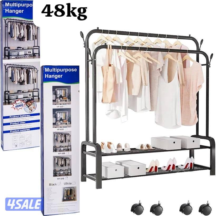 Heavy Duty Double Pole Multipurpose Clothes Hanger & Shoe Rack0