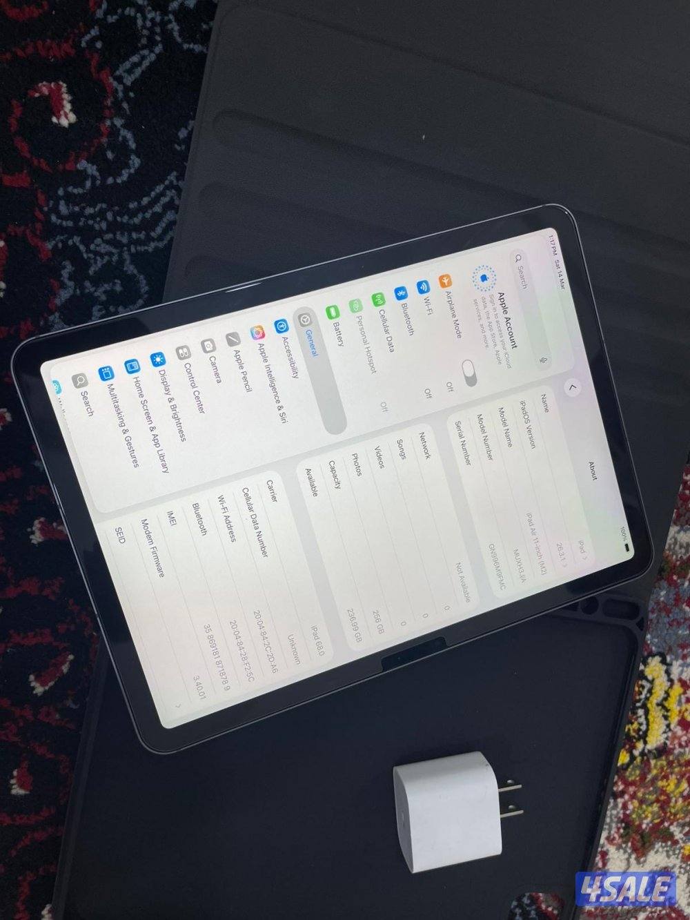 ايباد اير 11 انش M2 بطاريه 100 مساحه 256 غيغا نظيف حيل سنة 20243