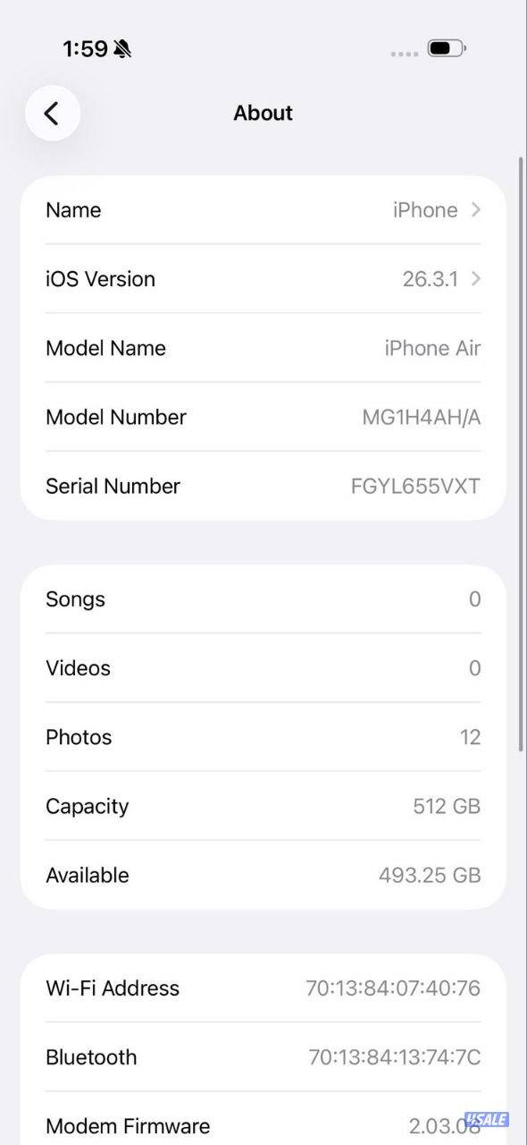 ايفون 17 اير – 512 جيجا – ذهبي فاتح نسبة البطارية 100% مستعمل كالجديد10