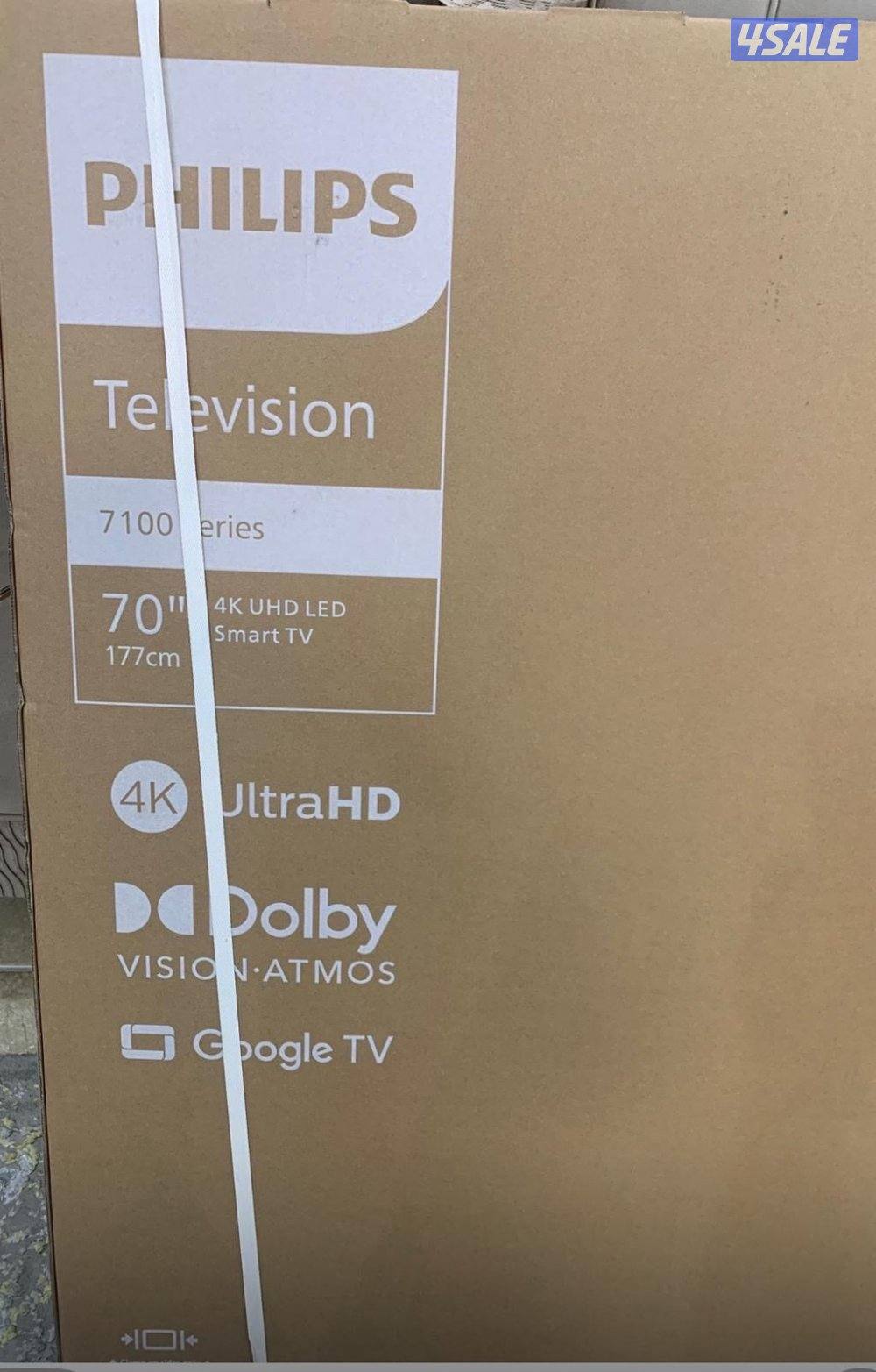 للبيع تلفزيون فيلبس بالكرتون جديد لم يفتح نهائيا 70 بوصه 4K2