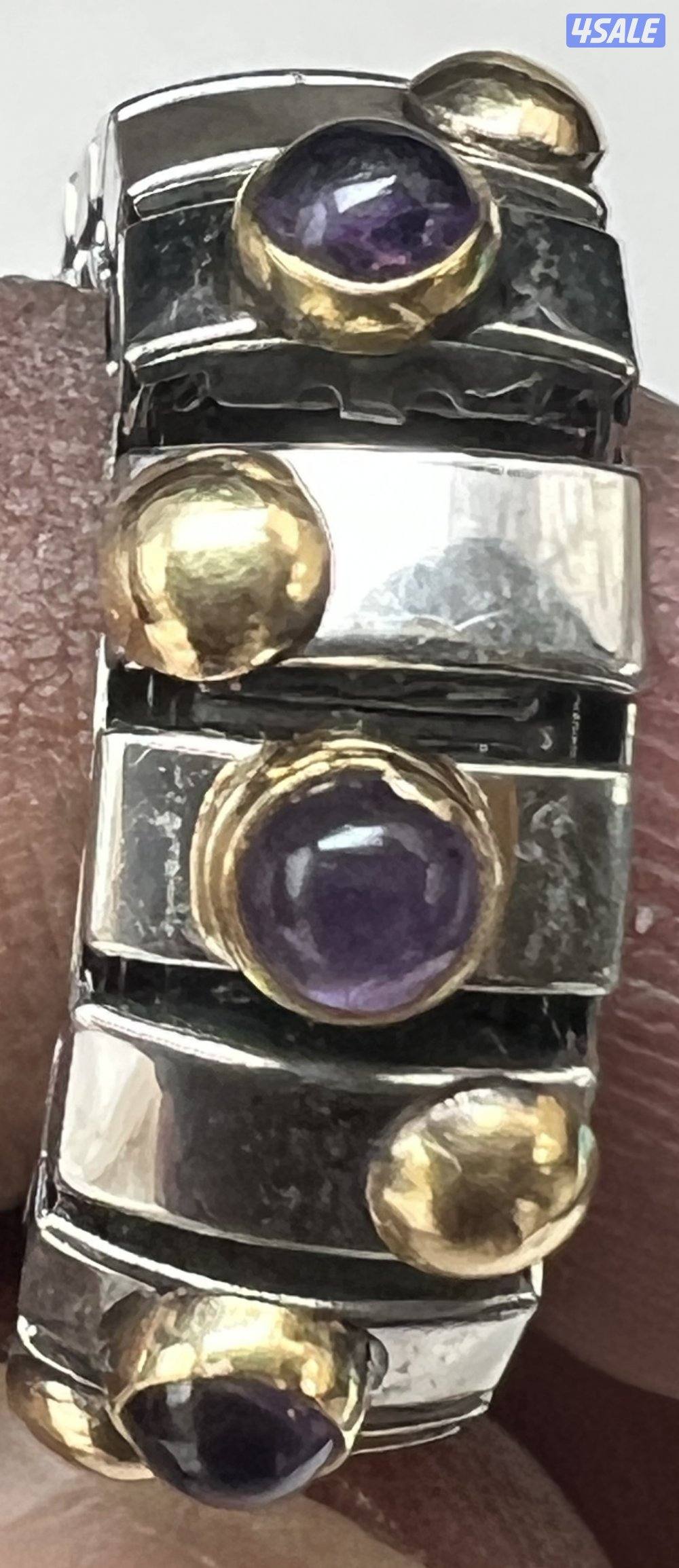 سوار نومينيشن إيطالي أصلي - ذهب 18K وأحجار أميثيست طبيعية2