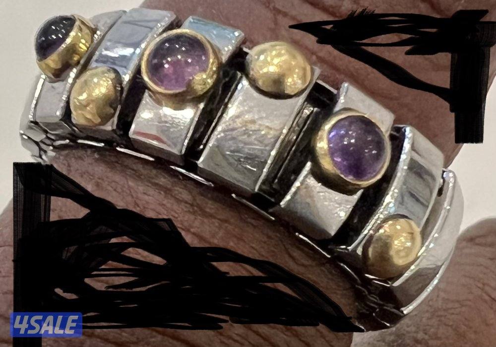 سوار نومينيشن إيطالي أصلي - ذهب 18K وأحجار أميثيست طبيعية5