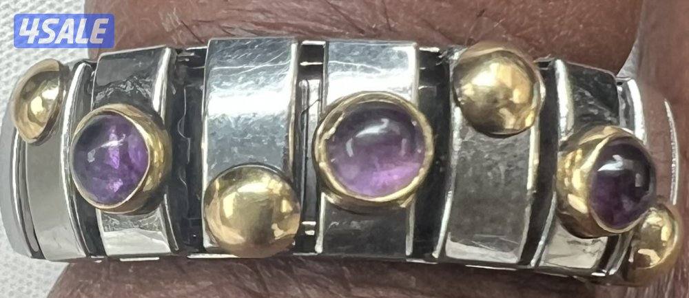 سوار نومينيشن إيطالي أصلي - ذهب 18K وأحجار أميثيست طبيعية6