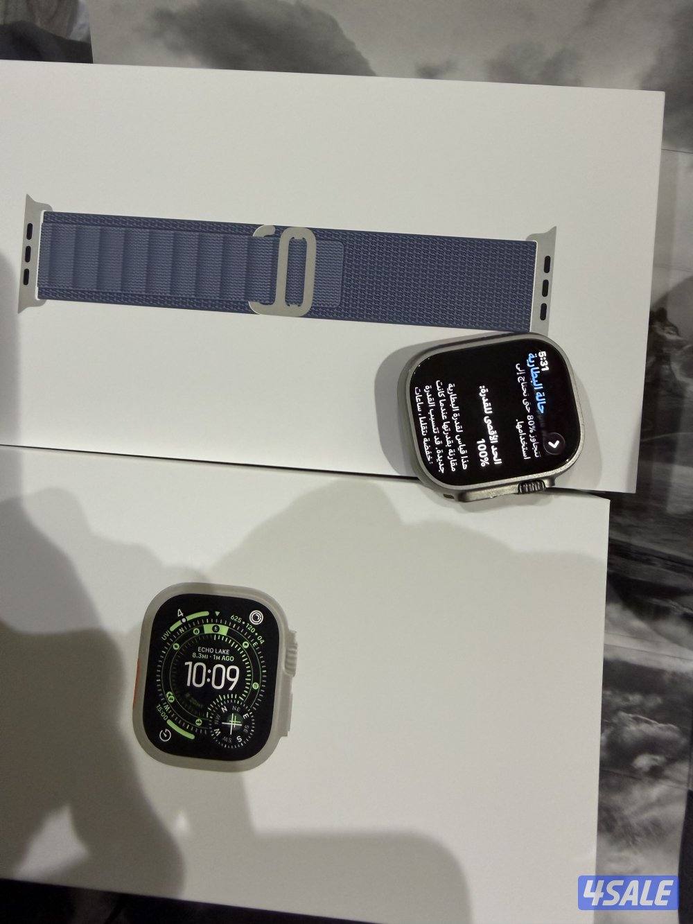 ساعة ابل الترا 3 كامل مرفقات تعتبر كالجديده لون تيتانيوم سلفر0