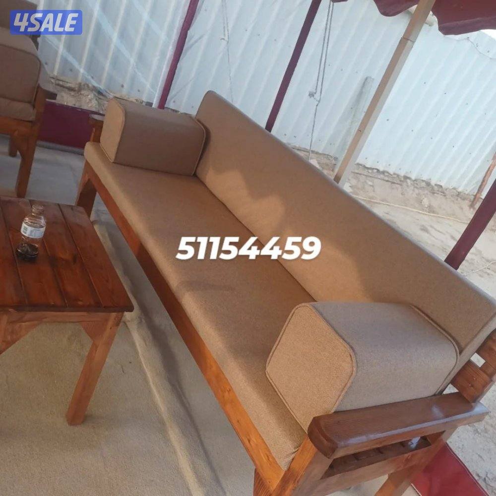 كراسي حدائق خشب وحديد وحديد ملبس خشب مع الطاوله والفرش الجاهز والتفصيل7