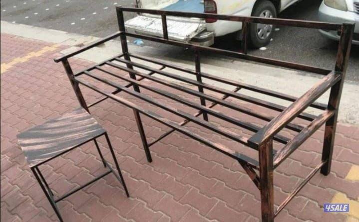 كراسي حدائق خشب وحديد وحديد ملبس خشب مع الطاوله والفرش الجاهز والتفصيل10
