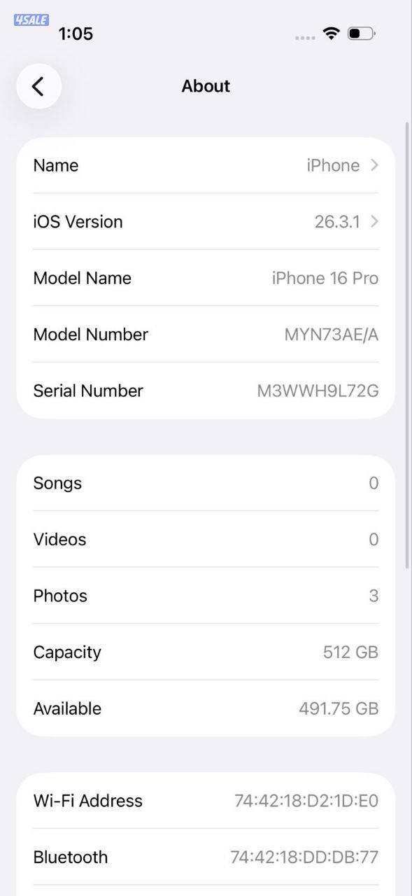 ايفون 16 برو – 512 جيجا – تيتانيوم طبيعي – نسبة البطارية 95% – مستعمل6