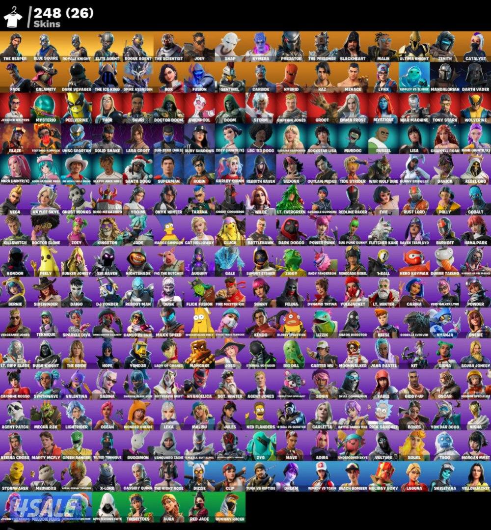 حساب فورت نايت نادر فيه 248 سكن والسيزون الثاني والثالث كامل2