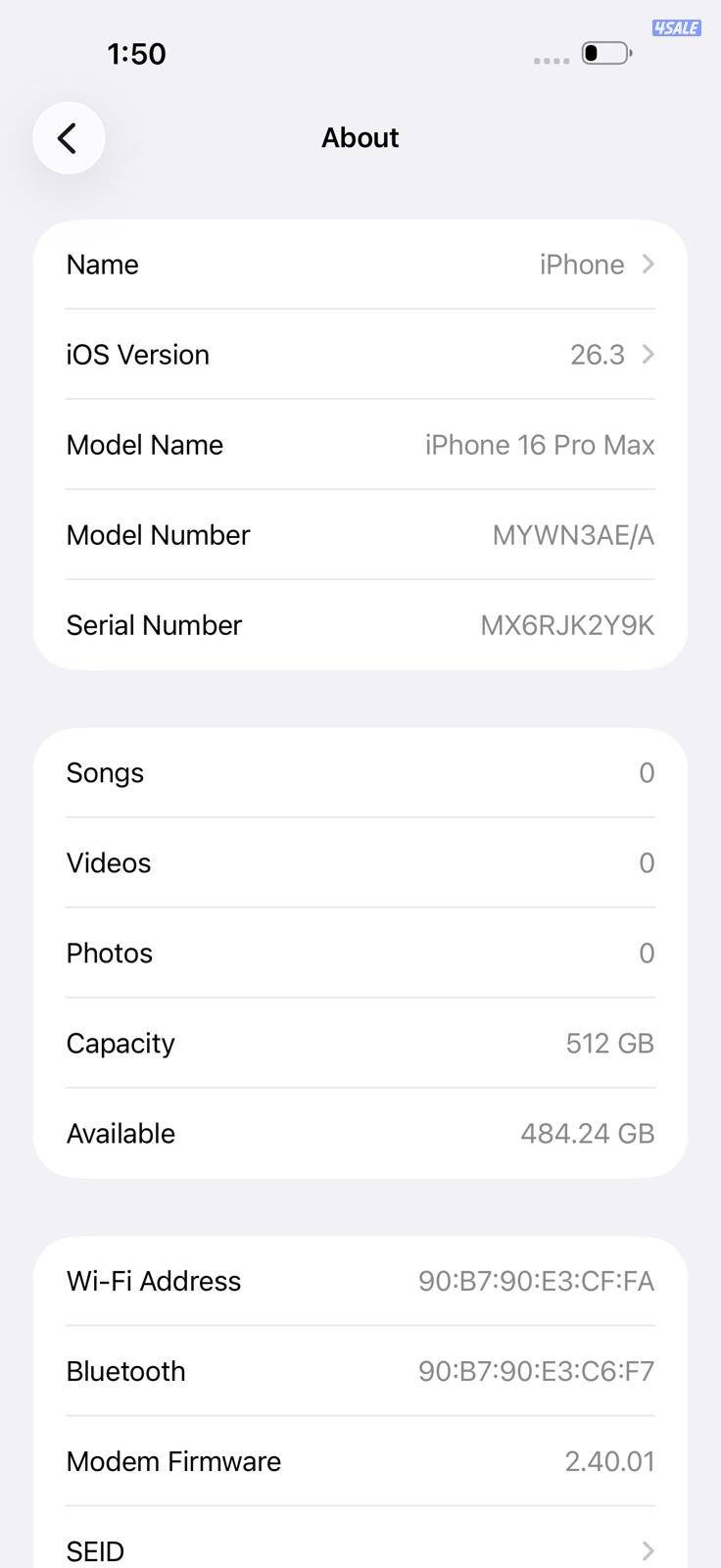 ايفون 16 برو ماكس 512 جيجا تيتانيوم صحراوي البطارية 93% مستعمل كالجديد1