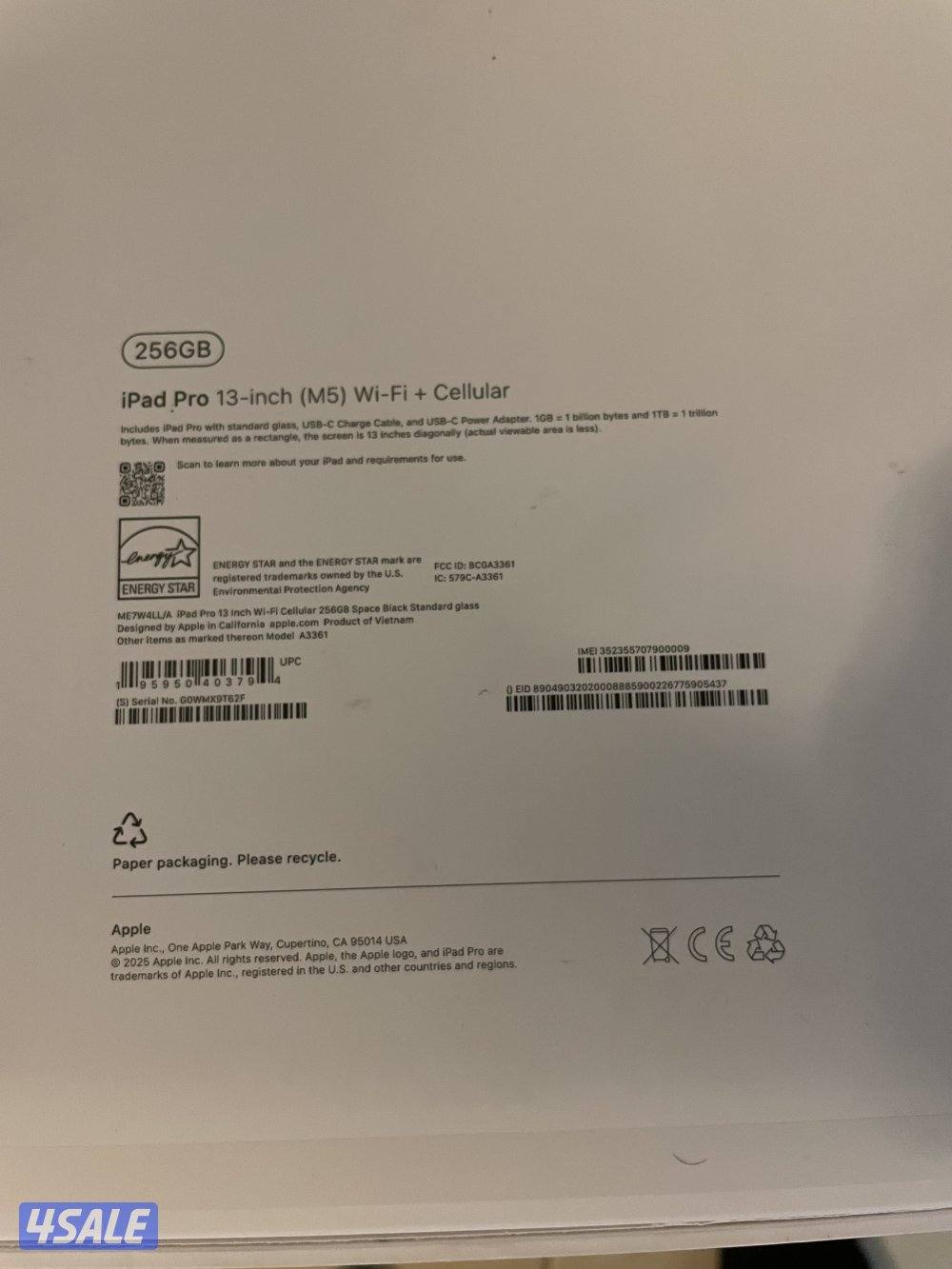 للبيع أيباد شبه جديد iPad13 pro inch M5 شريحة + واي فاي4