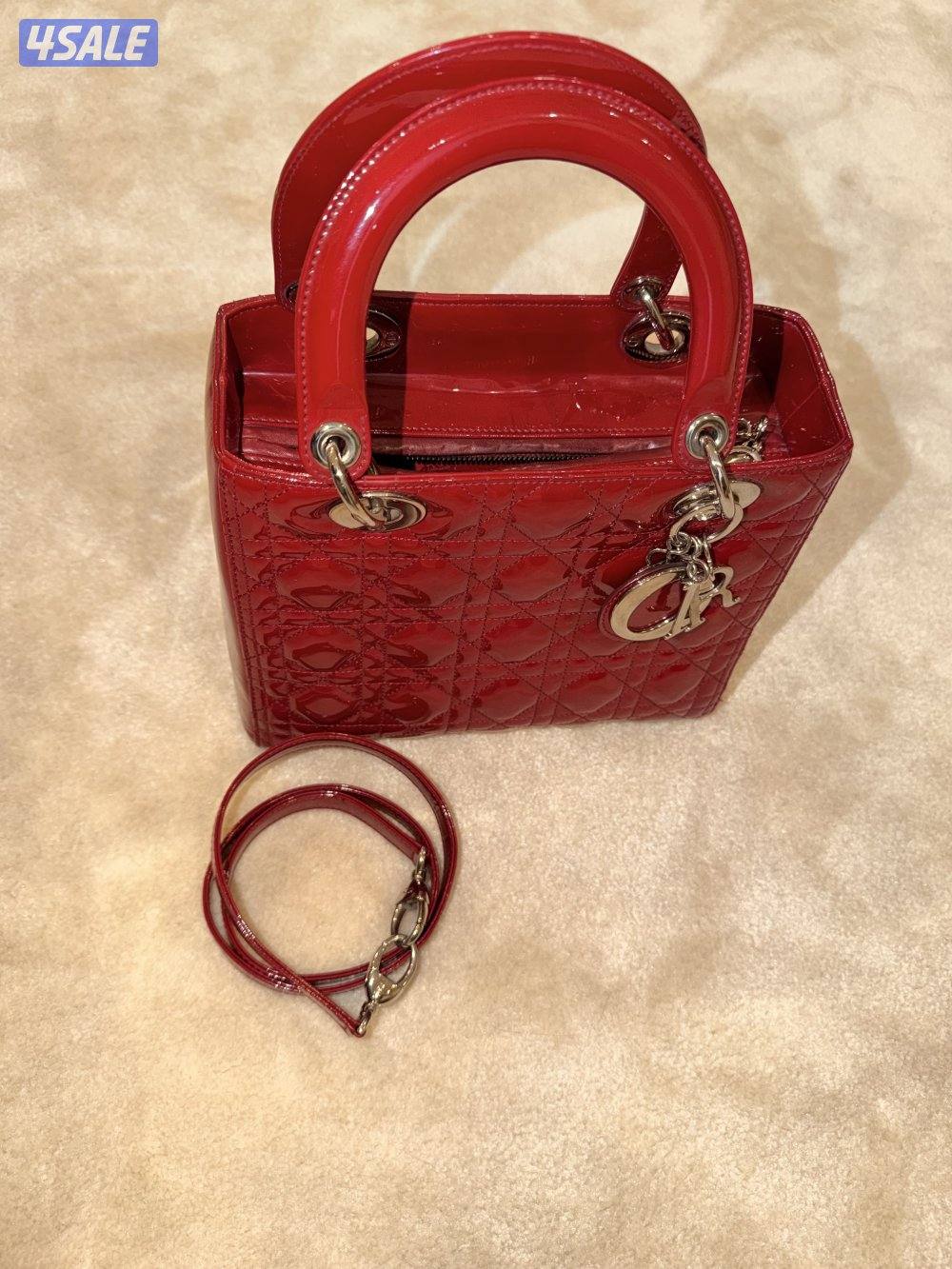 Authenticated Dior Medium Patent Cannage Lady Dark Red Leather Satchel0