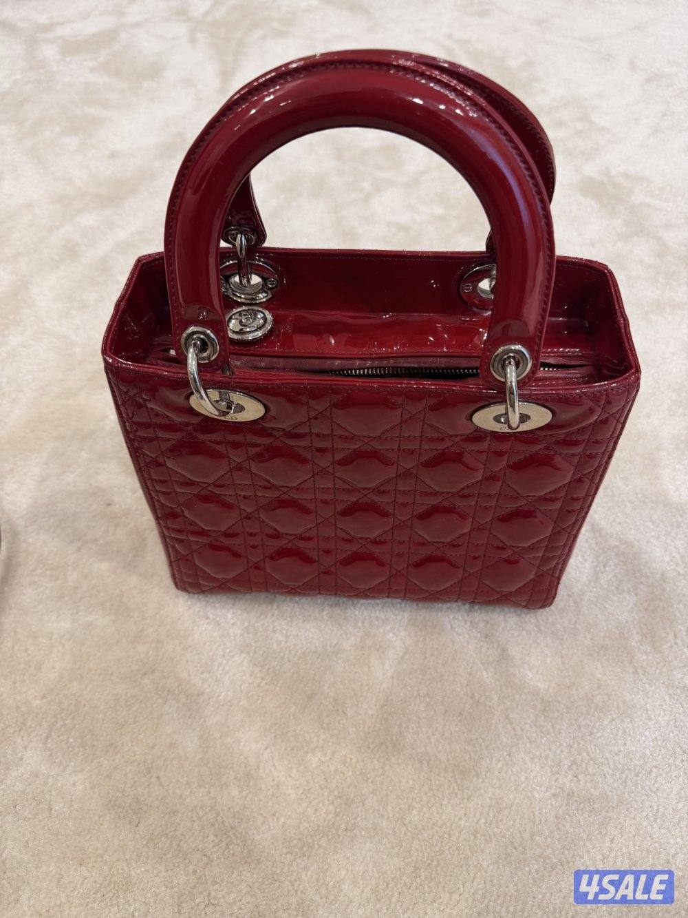 Authenticated Dior Medium Patent Cannage Lady Dark Red Leather Satchel1