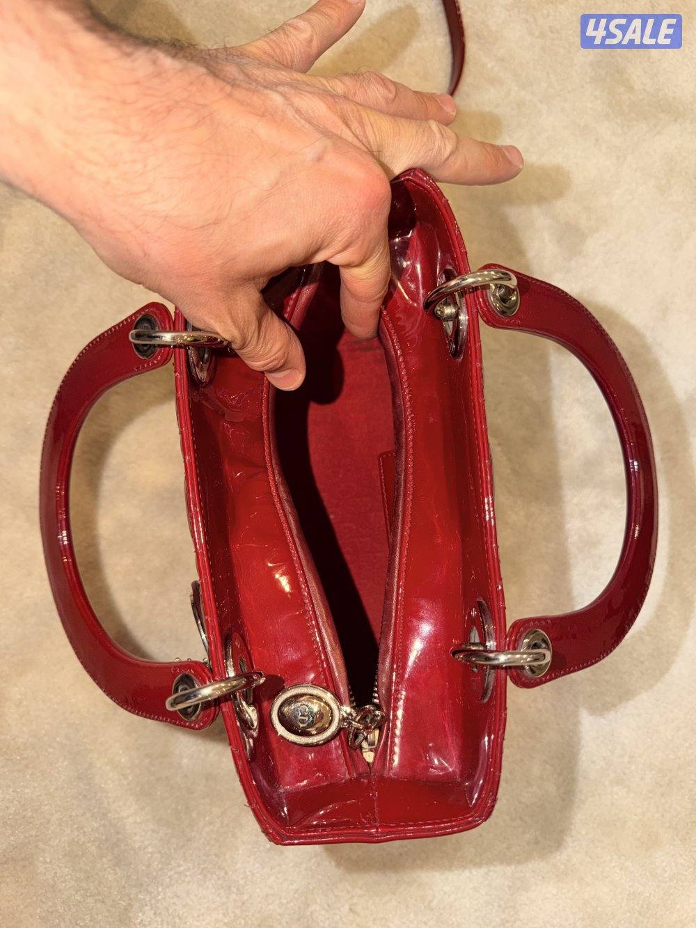 Authenticated Dior Medium Patent Cannage Lady Dark Red Leather Satchel2