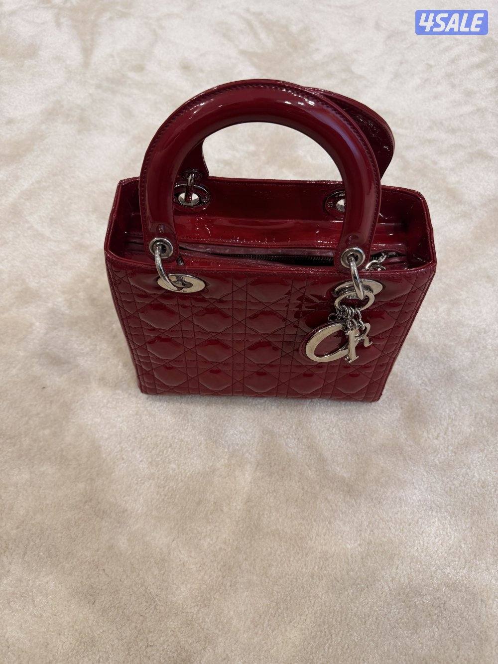 Authenticated Dior Medium Patent Cannage Lady Dark Red Leather Satchel3