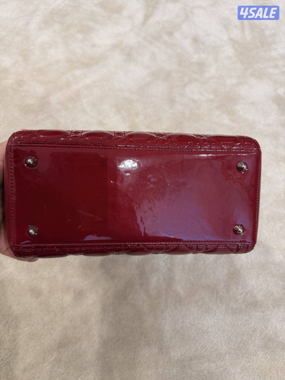 Authenticated Dior Medium Patent Cannage Lady Dark Red Leather Satchel4