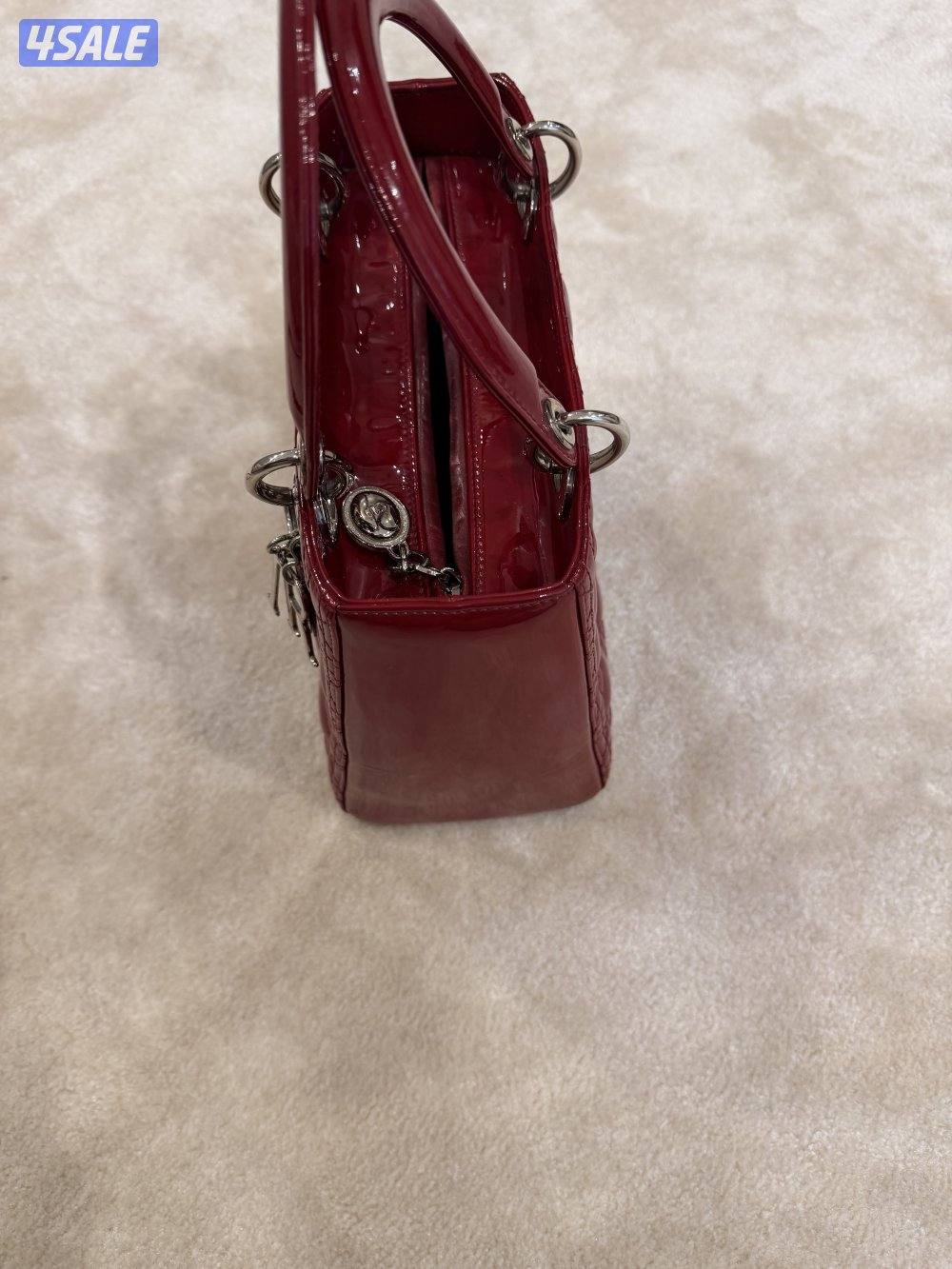 Authenticated Dior Medium Patent Cannage Lady Dark Red Leather Satchel5