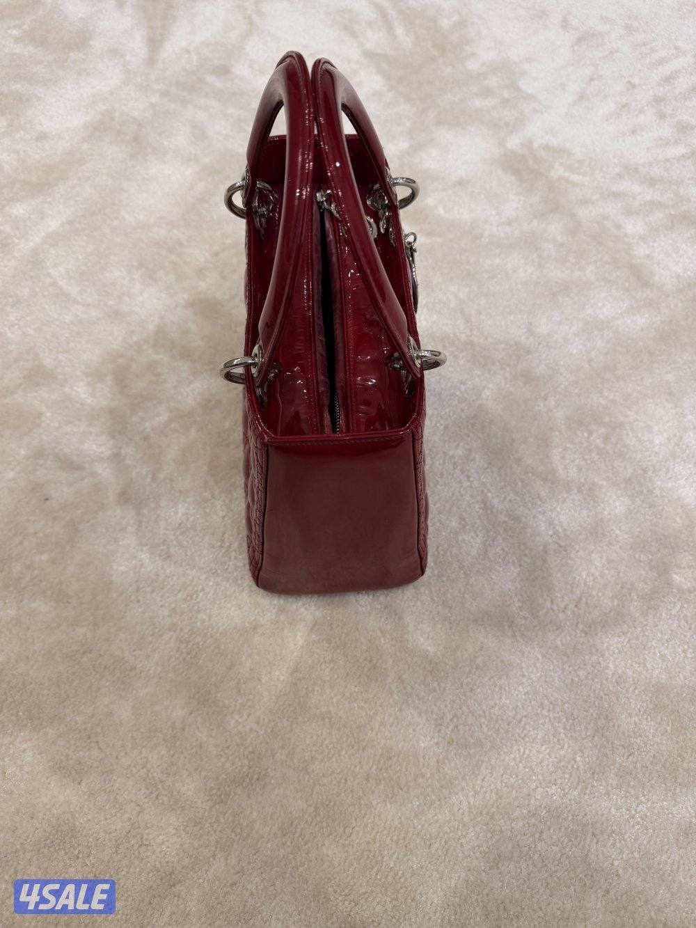 Authenticated Dior Medium Patent Cannage Lady Dark Red Leather Satchel6