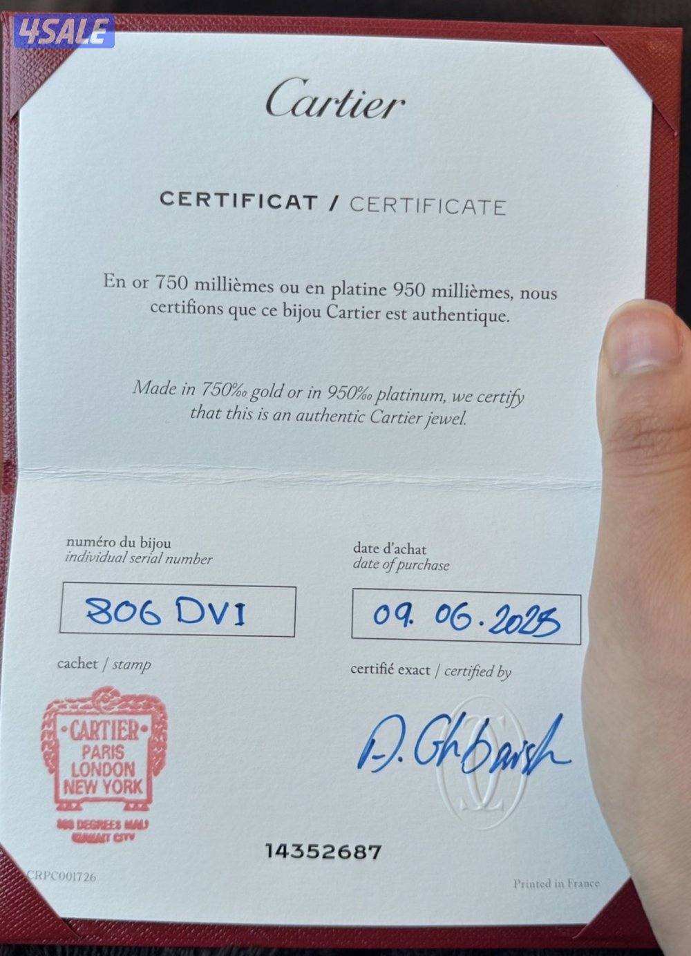 ساعة كارتييه اصلية مع كامل مرفقاتها قياس 271