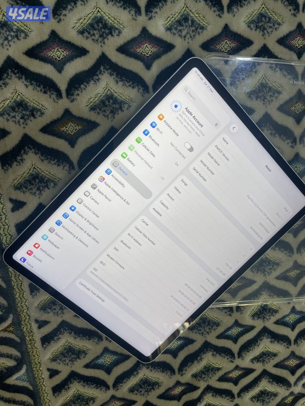 إيباد ابل برو 12.9 انش 256 قيقاخط شريحة 5g بطارية 89 نظيف وشغال زين4