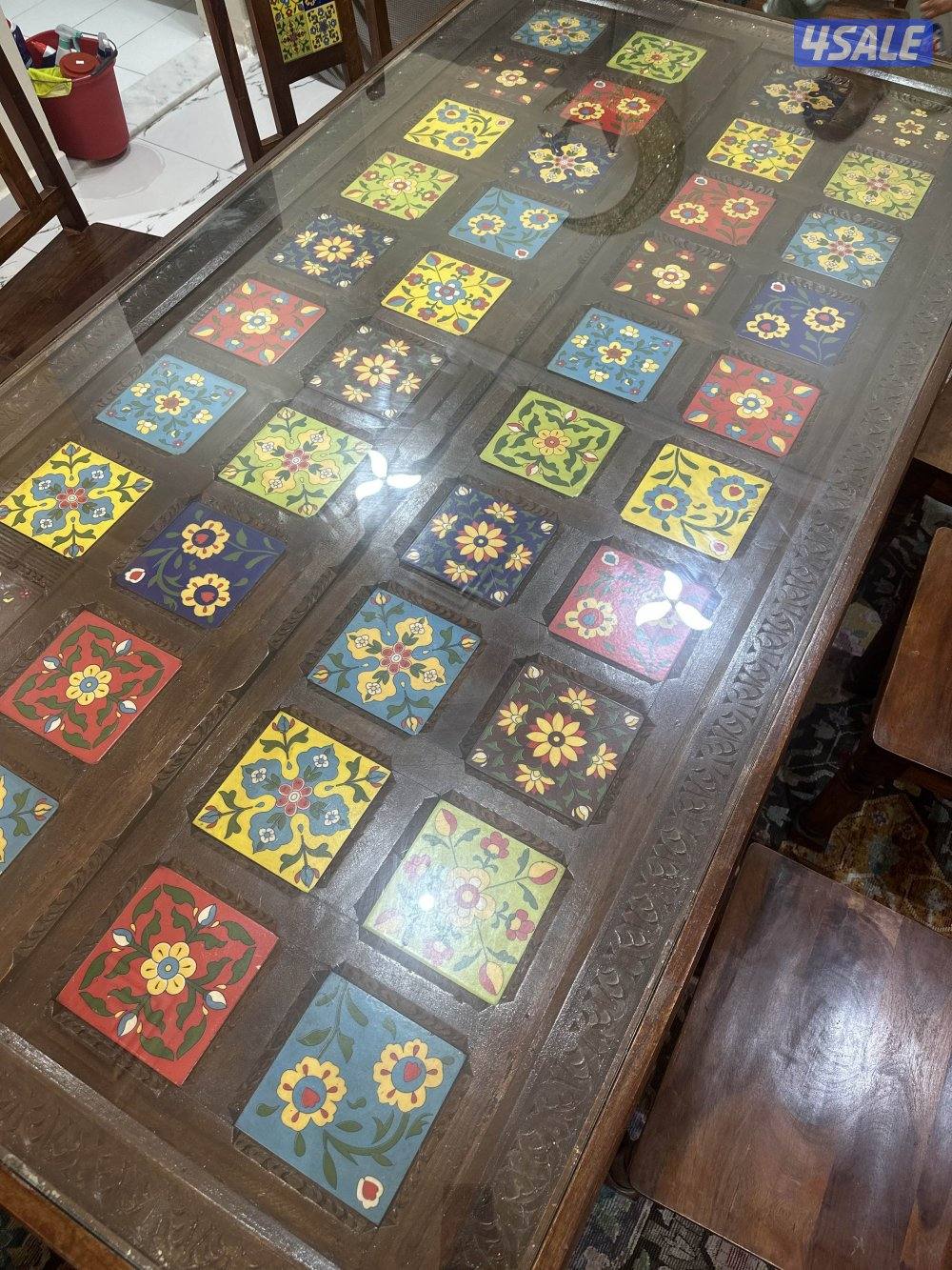 طاولة طعام وبوفيه خشب هندي فخم جدا قوي أصلي مع ٨ كراسي أنيقه مريحه0