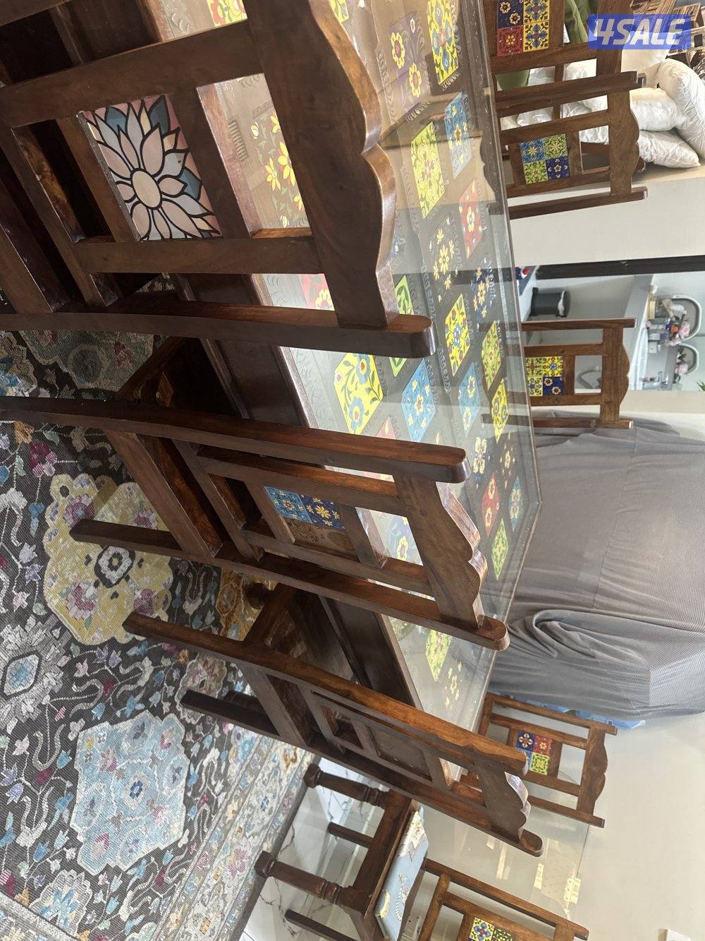 طاولة طعام وبوفيه خشب هندي فخم جدا قوي أصلي مع ٨ كراسي أنيقه مريحه7