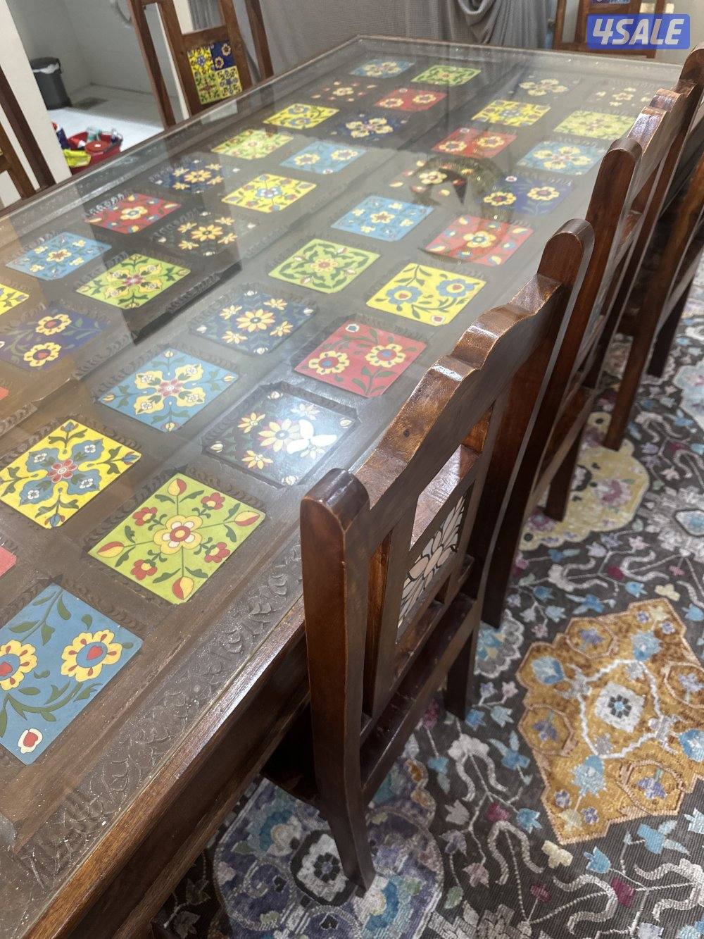 طاولة طعام وبوفيه خشب هندي فخم جدا قوي أصلي مع ٨ كراسي أنيقه مريحه8