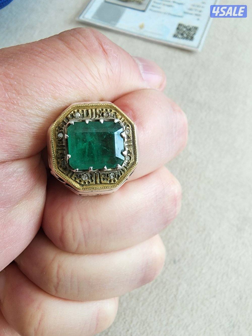 خاتم ملكي مميز من الزمرد الزامبي الطبيعي والالماس2