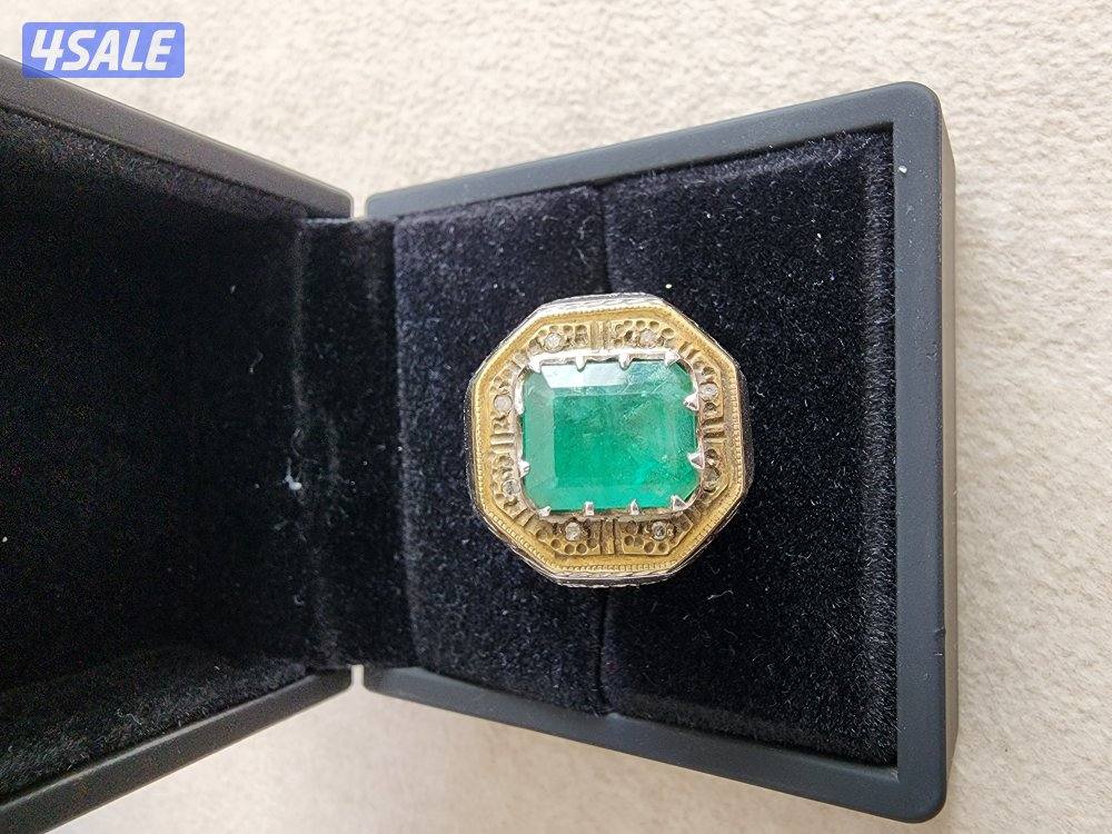 خاتم ملكي مميز من الزمرد الزامبي الطبيعي والالماس3