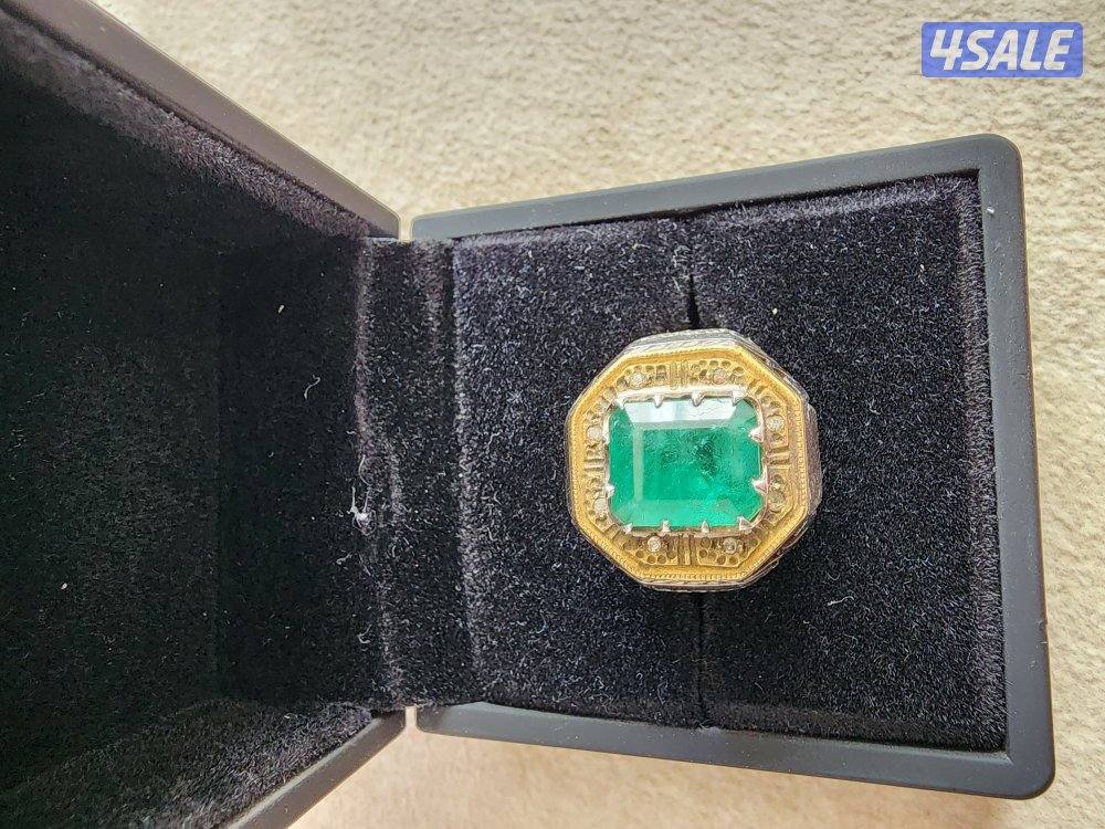 خاتم ملكي مميز من الزمرد الزامبي الطبيعي والالماس5