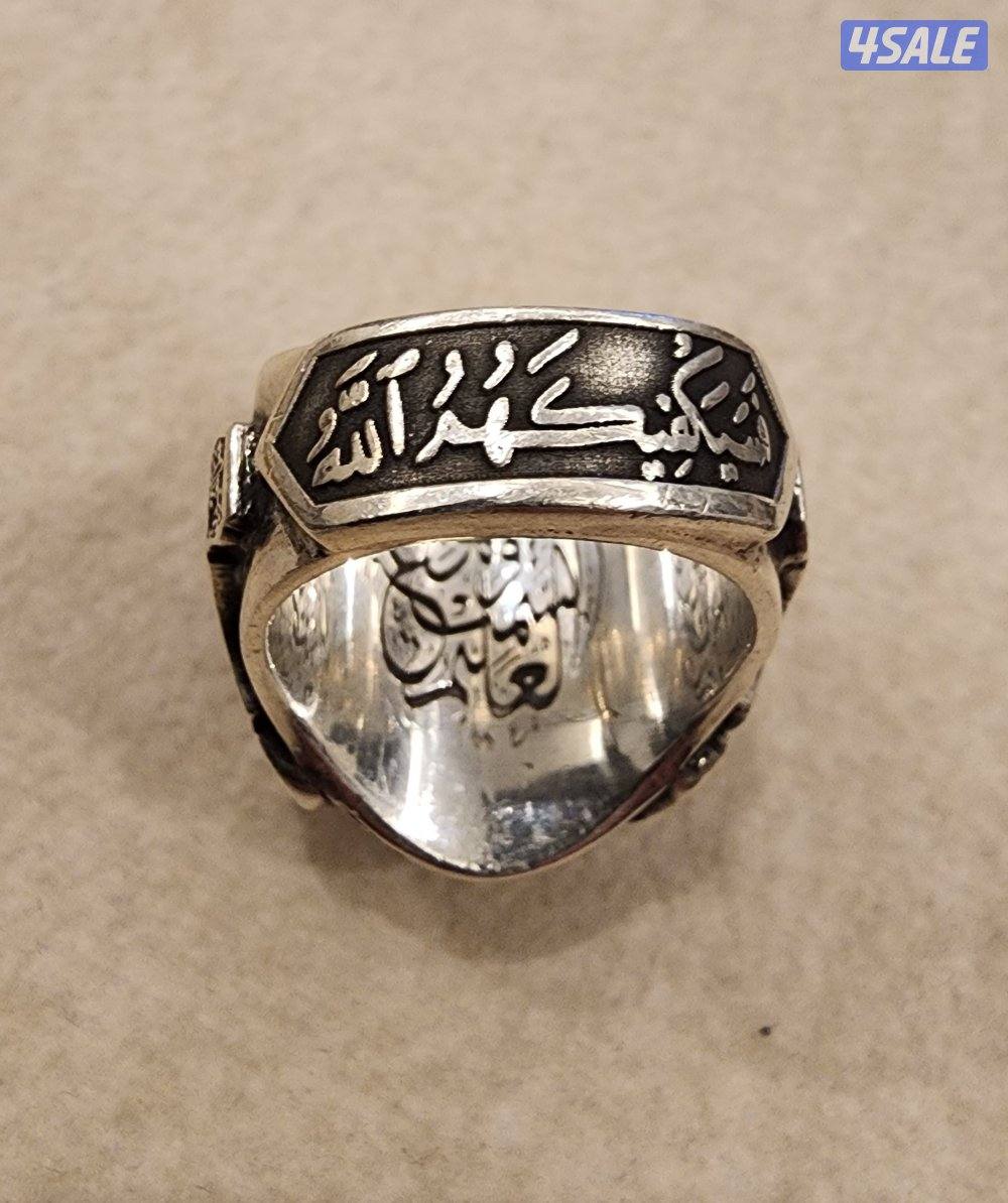 خاتم تحصين ملكي شغل يدوي فضه ثقيله وعقيق يماني شفه عبد3